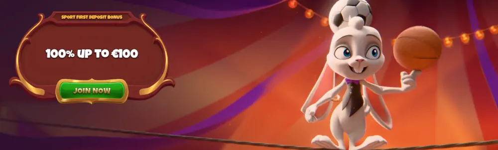 Baner bonusowy Magius z postacią królika i ofertą 100% dopasowania